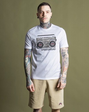 White Sprayground Stampa Stereo Men's T Shirts | 3653086