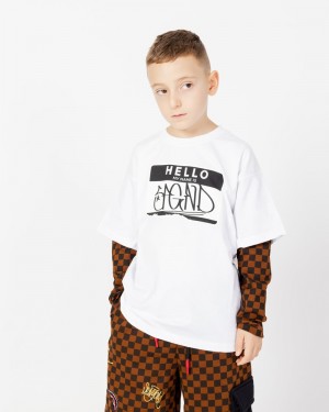 White Sprayground Tagged Up Double Long Kids' T Shirts | 473788246