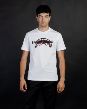 White Sprayground Up And Down Men's T Shirts | 708725821
