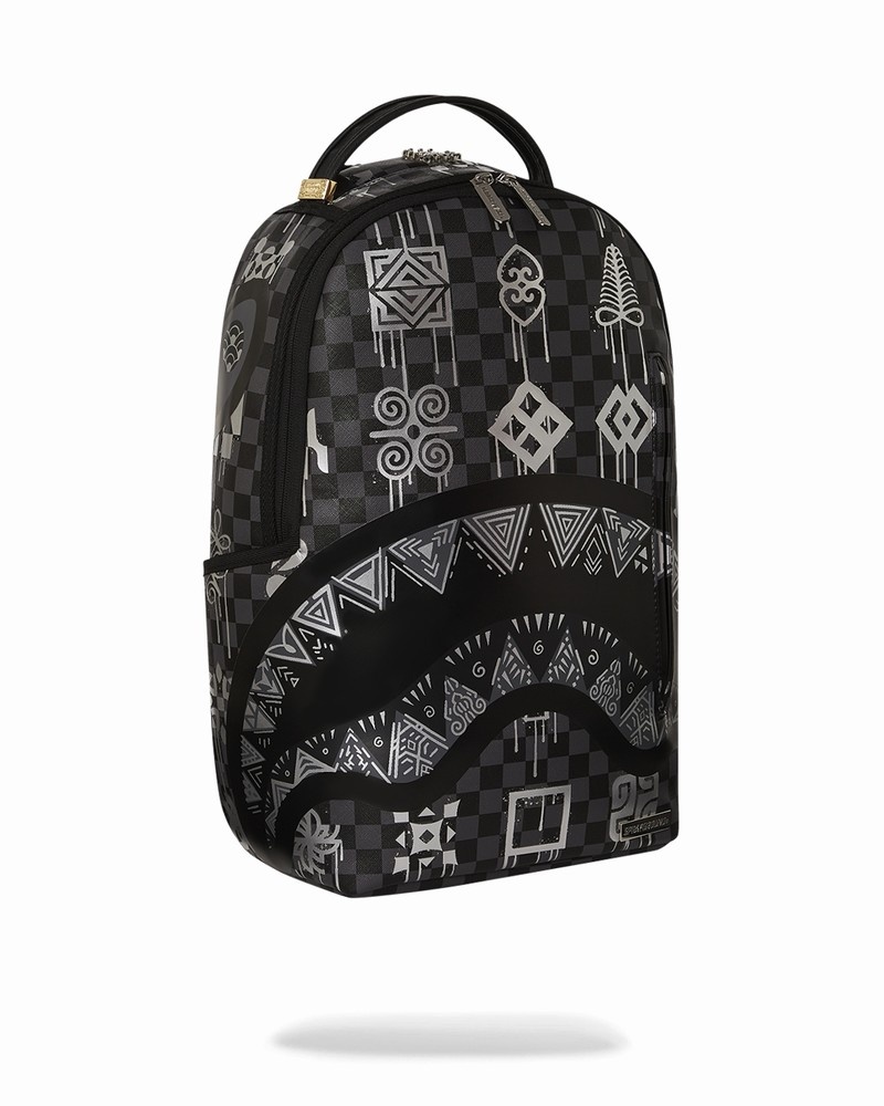 Black Sprayground African Intelligence 9 Power Glyphics - Sandflower Collab Men's Backpacks | 363726545