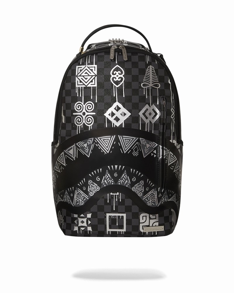 Black Sprayground African Intelligence 9 Power Glyphics - Sandflower Collab Men\'s Backpacks | 363726545