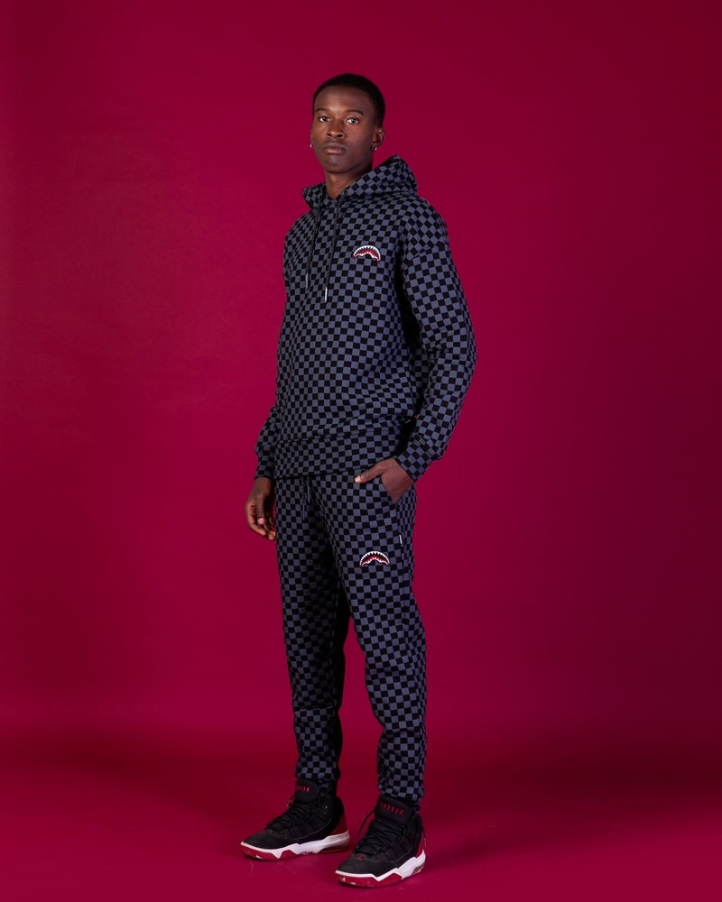 Black Sprayground Basic Cap Check Men's Hoodie | 19678533