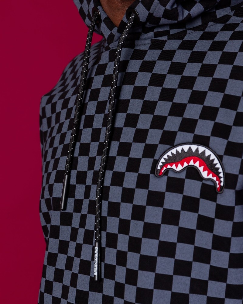 Black Sprayground Basic Cap Check Men's Hoodie | 19678533