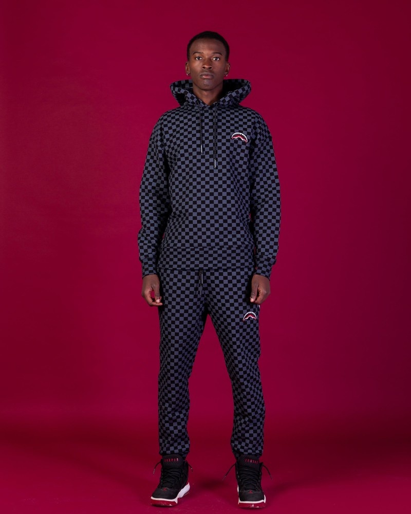 Black Sprayground Basic Cap Check Men's Hoodie | 19678533