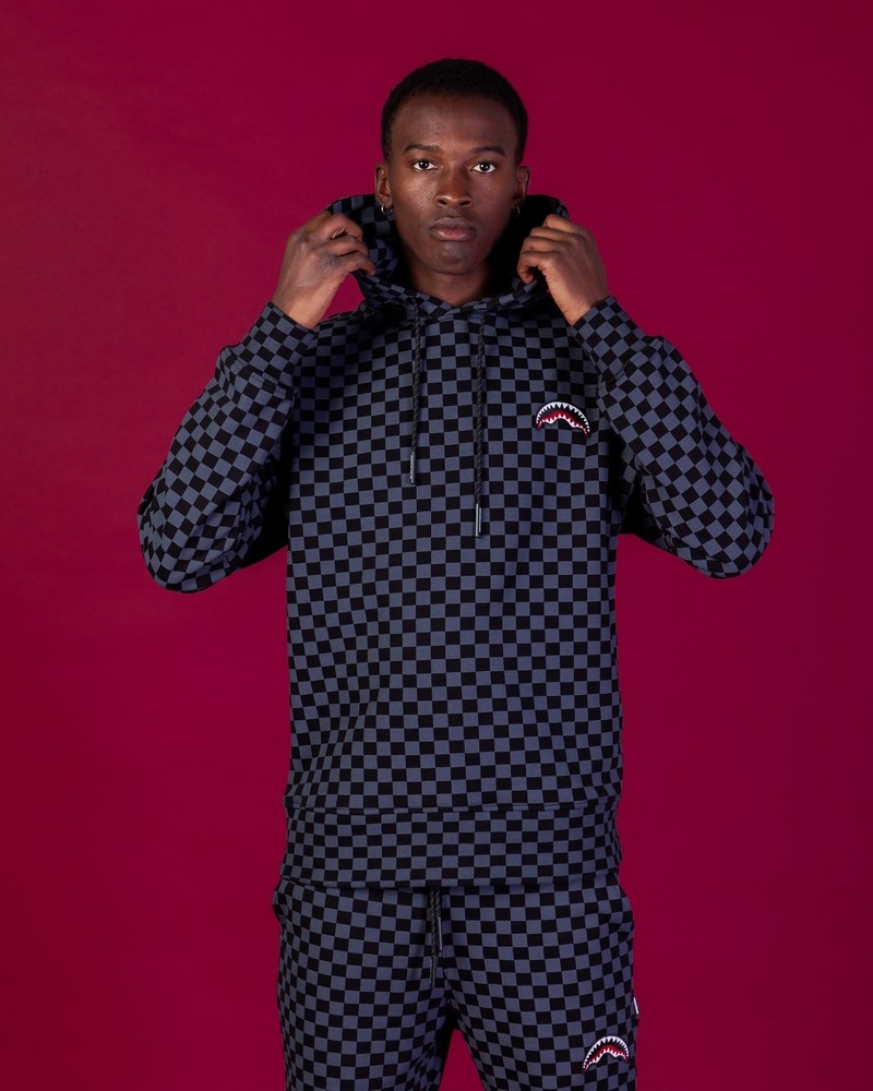 Black Sprayground Basic Cap Check Men's Hoodie | 19678533