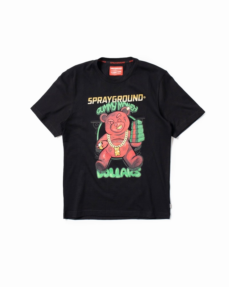 Black Sprayground Bear Gang Men's T Shirts | 151365553