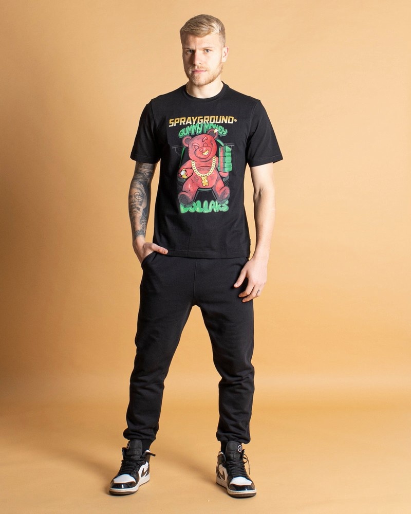 Black Sprayground Bear Gang Men's T Shirts | 151365553