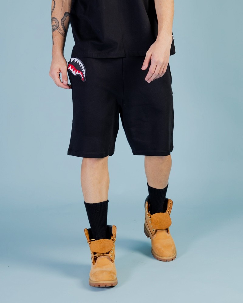Black Sprayground Bermuda Label Shark Men's Shorts | 284350171