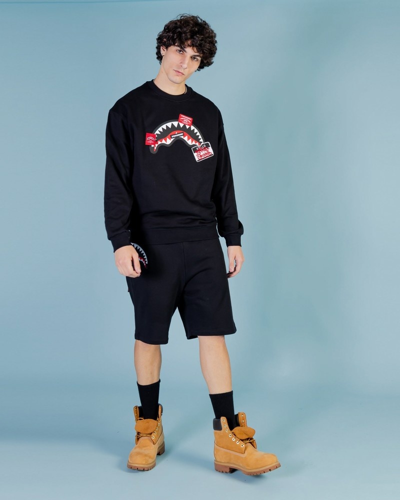 Black Sprayground Bermuda Label Shark Men's Shorts | 284350171