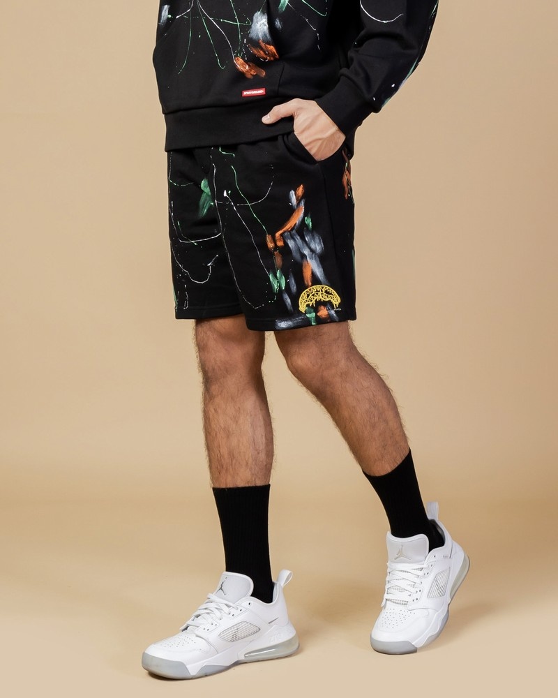 Black Sprayground Bermuda Paint Splat Knit Men\'s Shorts | 176621636