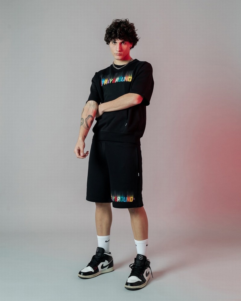 Black Sprayground Bermuda Shaded Embroidery Men's Shorts | 708269397