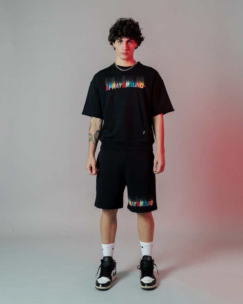 Black Sprayground Bermuda Shaded Embroidery Men's Shorts | 708269397
