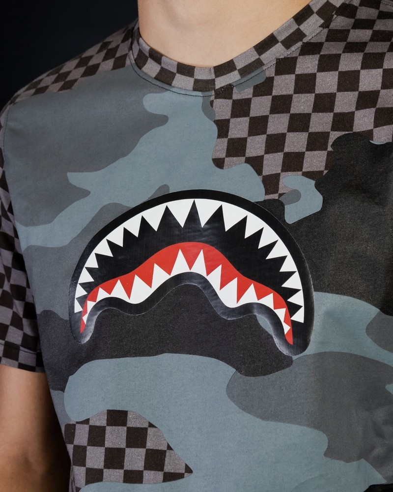 Black Sprayground Camu E Quadri Men's T Shirts | 254330866