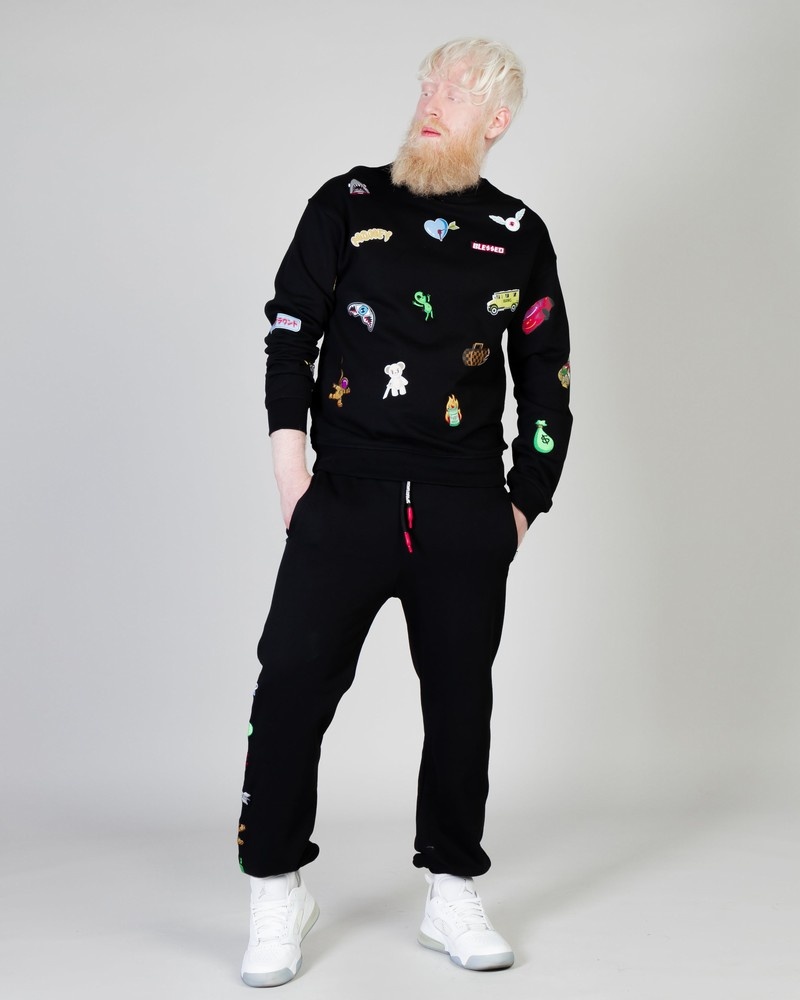 Black Sprayground Characters Crewneck Men's Sweatshirts | 631382266