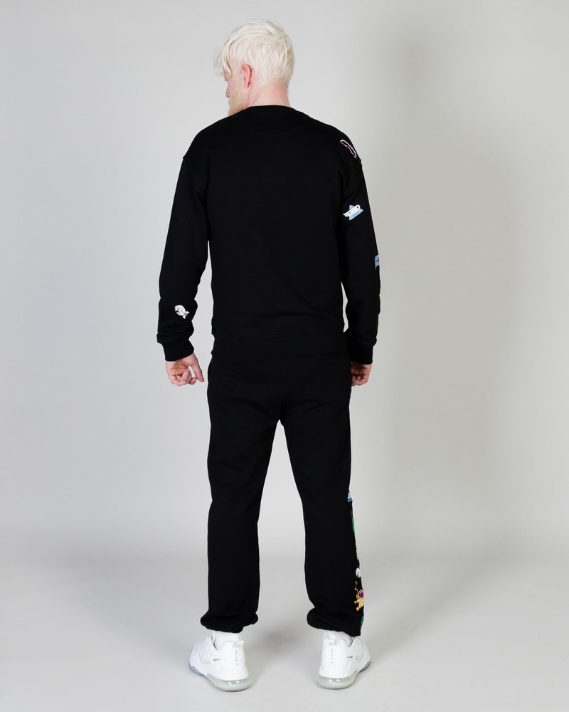 Black Sprayground Characters Crewneck Men's Sweatshirts | 631382266