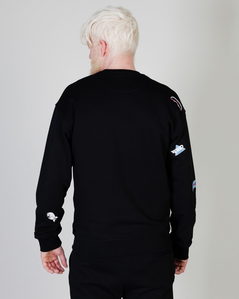 Black Sprayground Characters Crewneck Men's Sweatshirts | 631382266