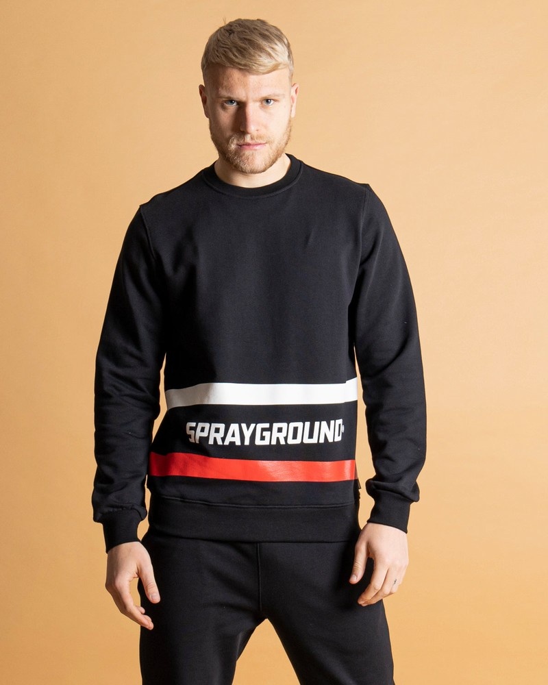 Black Sprayground Crew Men\'s Sweatshirts | 456098533