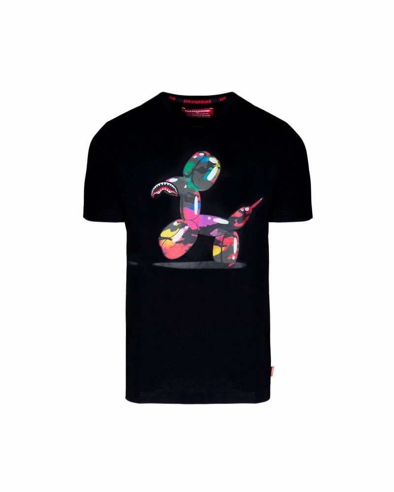 Black Sprayground Dog Joker Men's T Shirts | 196689532