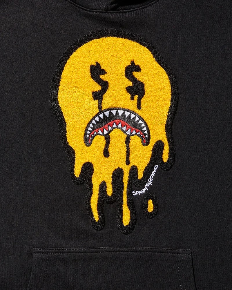 Black Sprayground Drip Shark Smiley Men's Hoodie | 343046768