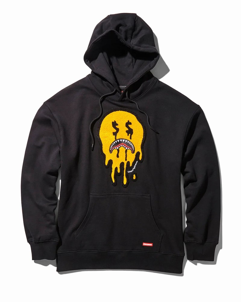 Black Sprayground Drip Shark Smiley Men\'s Hoodie | 343046768