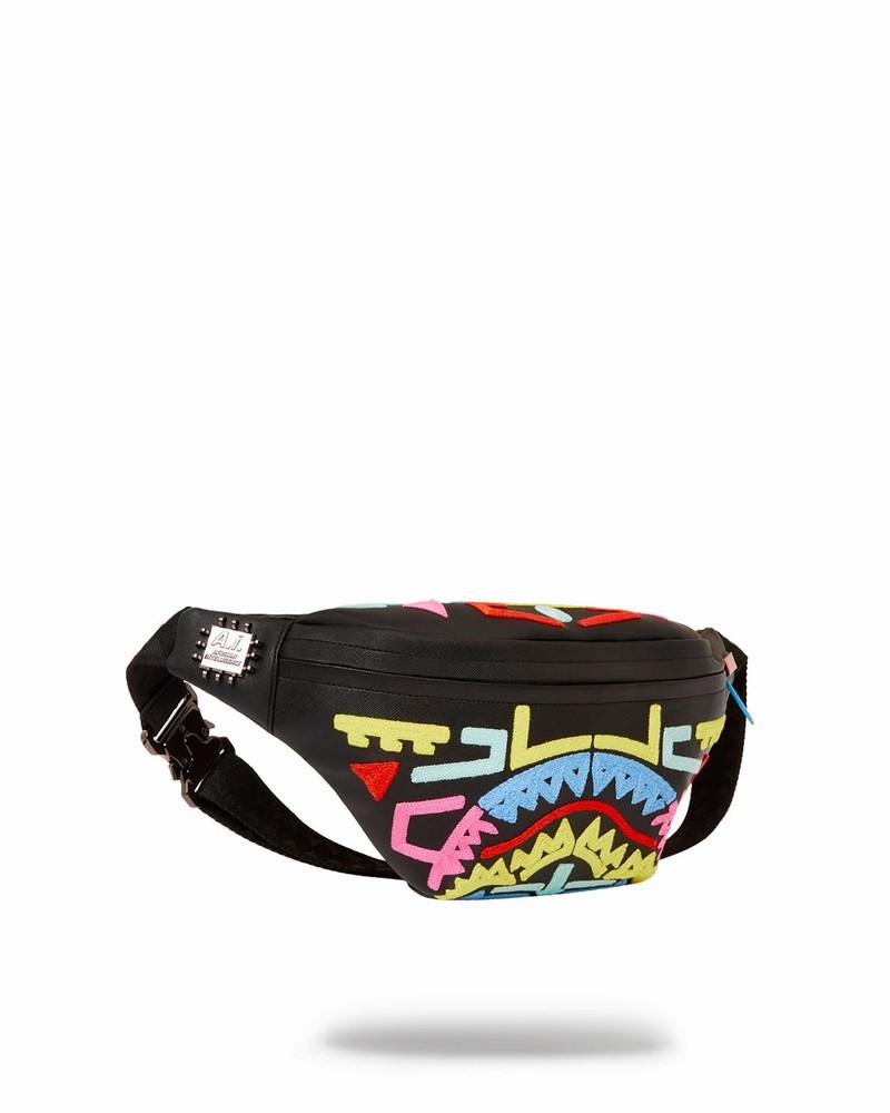 Black Sprayground Electric Retro Men's Waist Bags | 436817456