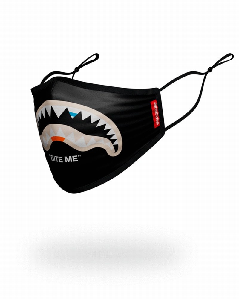 Black Sprayground Fixed Filter Bite Me Shark Fashion Women's Face Masks | 607738260