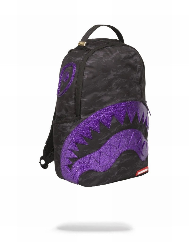 Black Sprayground Glitter Shark Men's Backpacks | 295943178