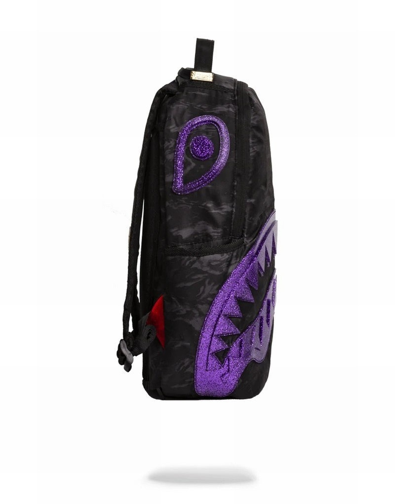Black Sprayground Glitter Shark Men's Backpacks | 295943178