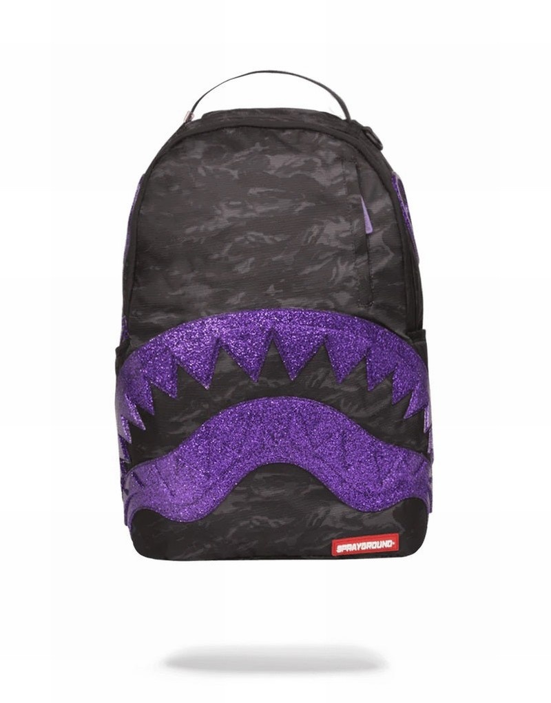 Black Sprayground Glitter Shark Men\'s Backpacks | 295943178
