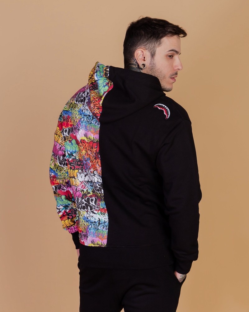 Black Sprayground Half Graff Men's Hoodie | 344903244