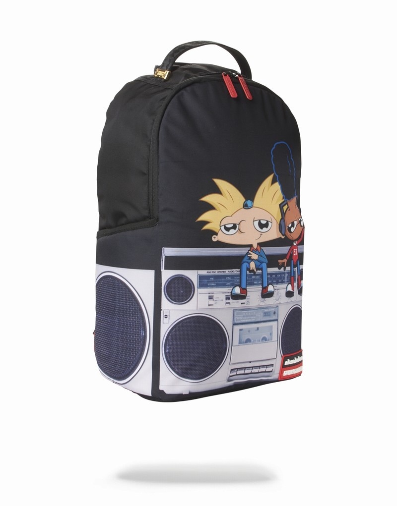 Black Sprayground Hey Arnold: Anime On Stereo Men's Backpacks | 47188507