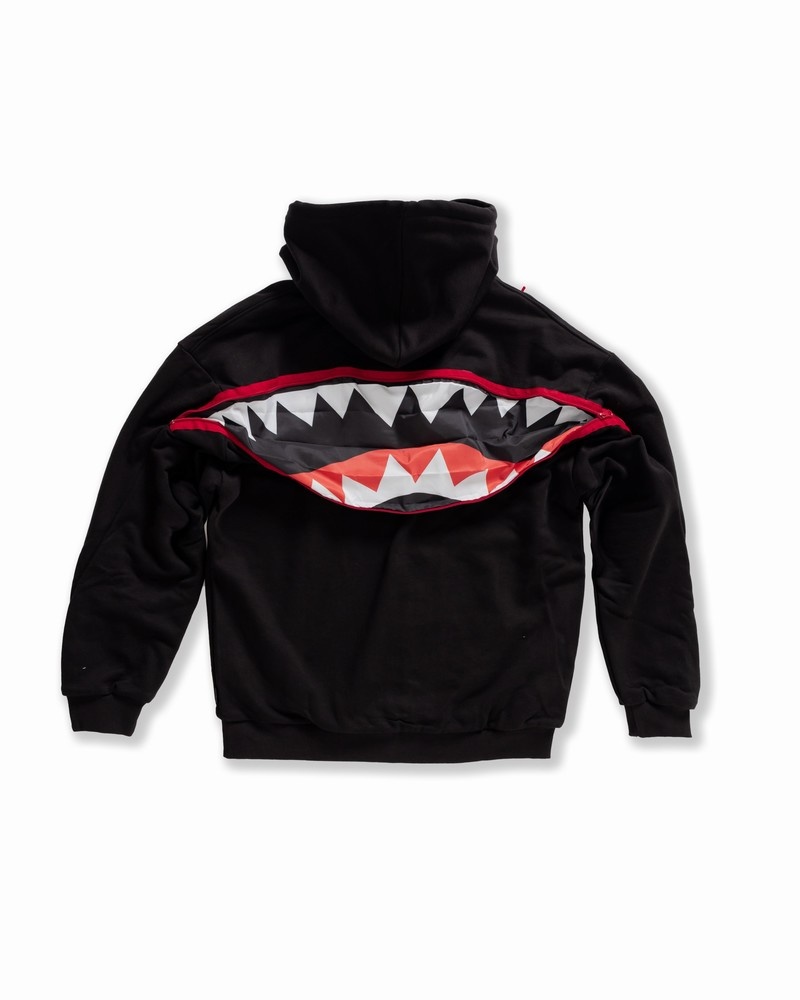 Black Sprayground Hidden In The Zipper Shark Fullzip Men's Hoodie | 259918725