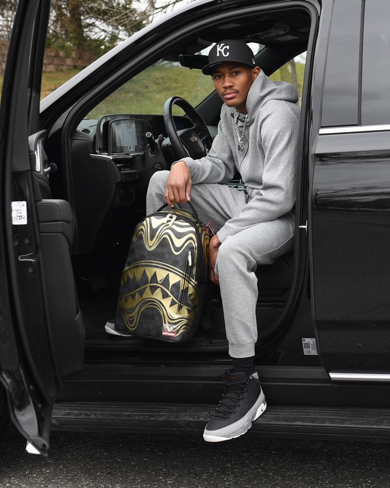 Black Sprayground Honeycomb Devonta Smith Collab Men's Backpacks | 789591337