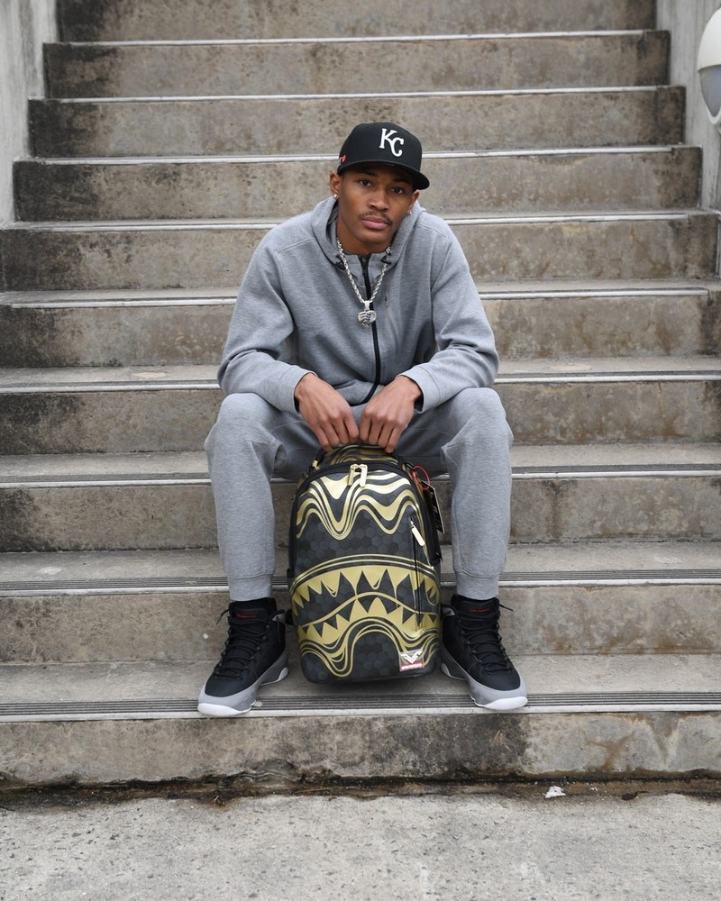 Black Sprayground Honeycomb Devonta Smith Collab Men's Backpacks | 789591337