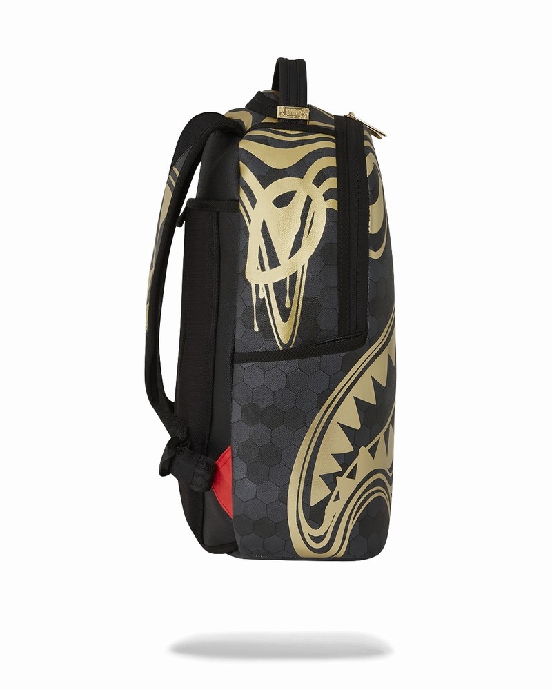 Black Sprayground Honeycomb Devonta Smith Collab Men's Backpacks | 789591337
