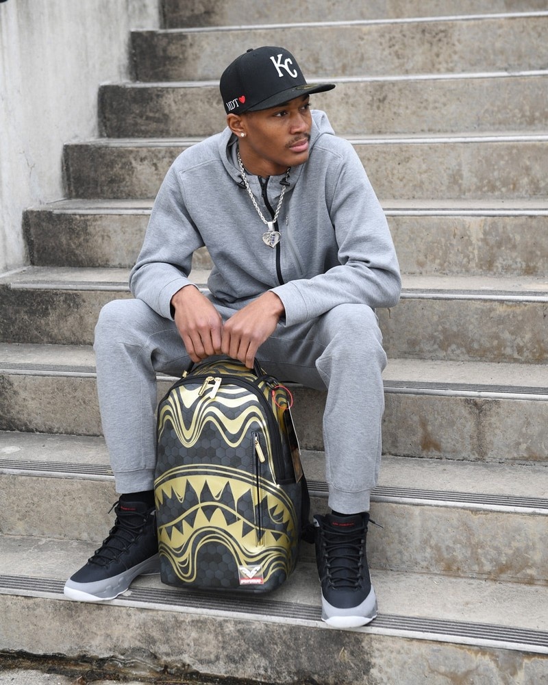 Black Sprayground Honeycomb Devonta Smith Collab Men's Backpacks | 789591337