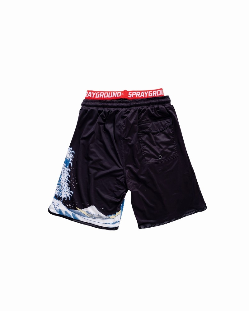Black Sprayground Japan Wave Men's Swim Shorts | 5554059
