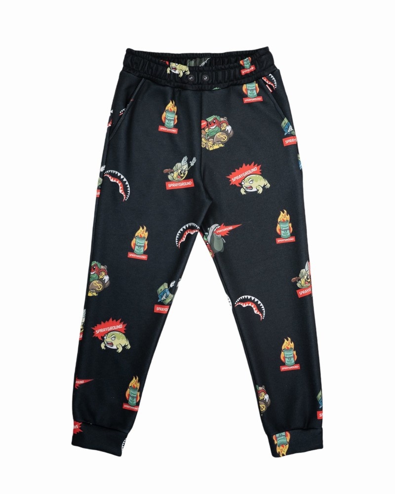 Black Sprayground Joggers Patch All-in Men's Pants | 183119798