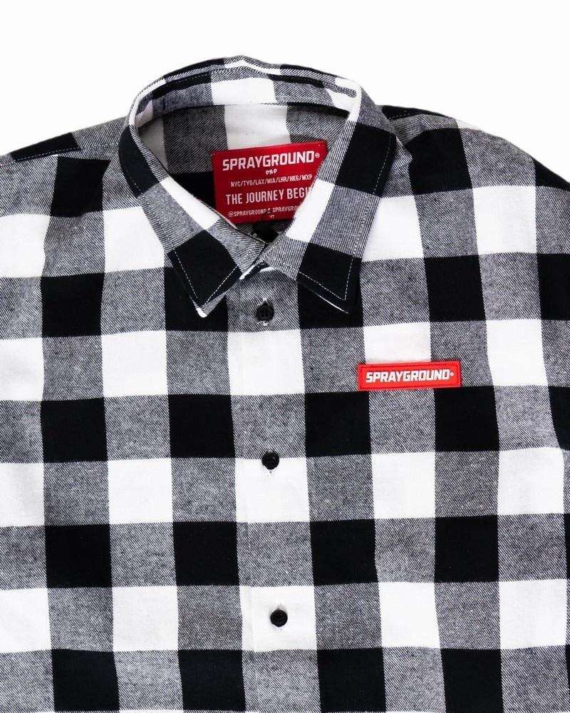 Black Sprayground Long-sleeved Check Flan Kids' Shirts | 120531146