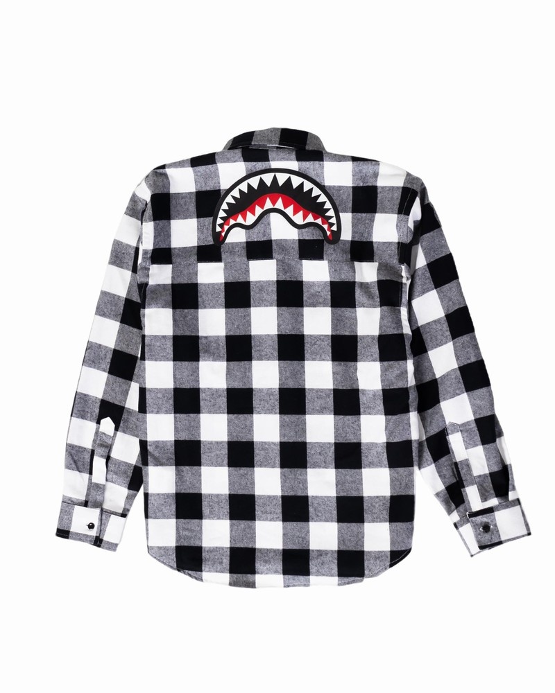 Black Sprayground Long-sleeved Check Flan Kids' Shirts | 120531146