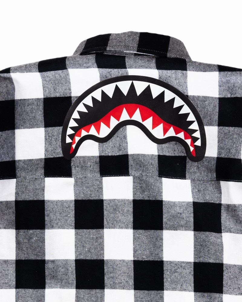 Black Sprayground Long-sleeved Check Flan Kids' Shirts | 120531146
