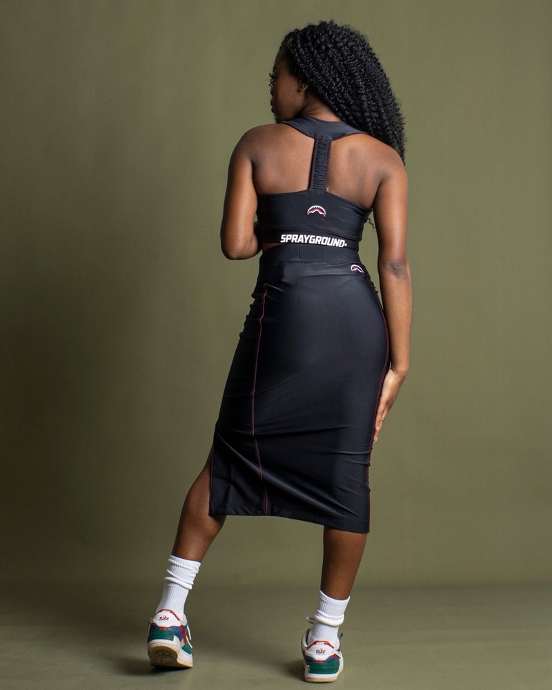 Black Sprayground Longuette Skirts Tinta Unita Women's Skirts | 80317977