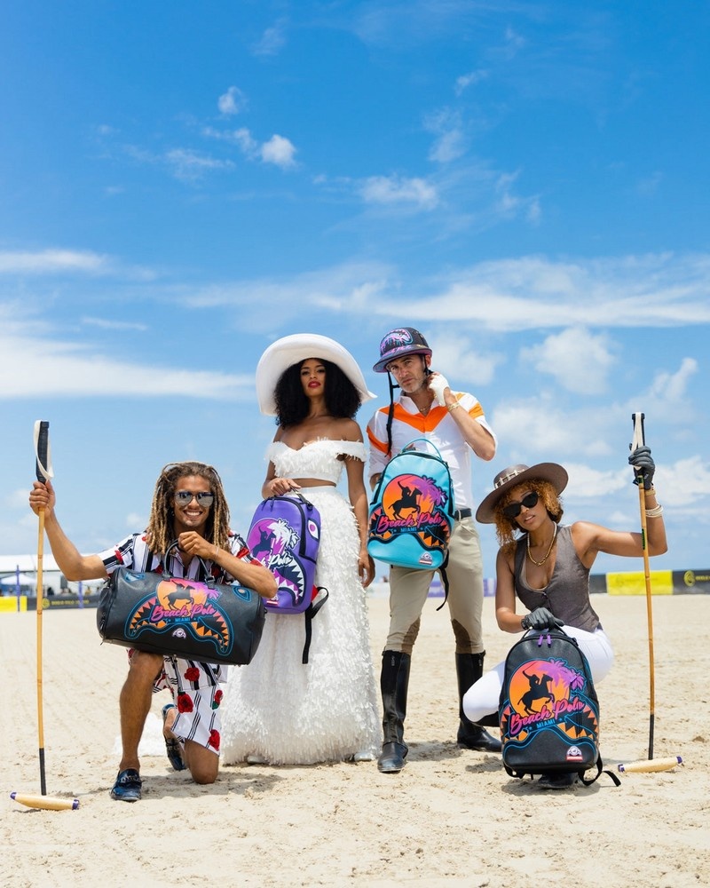 Black Sprayground Miami Beach Polo Collab Men's Duffle Bags | 804761581