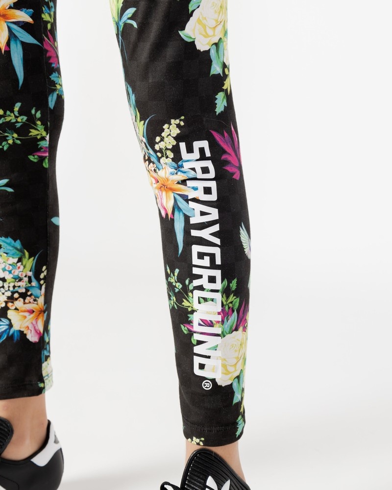 Black Sprayground Neon Floral Kids' Leggings | 343708452