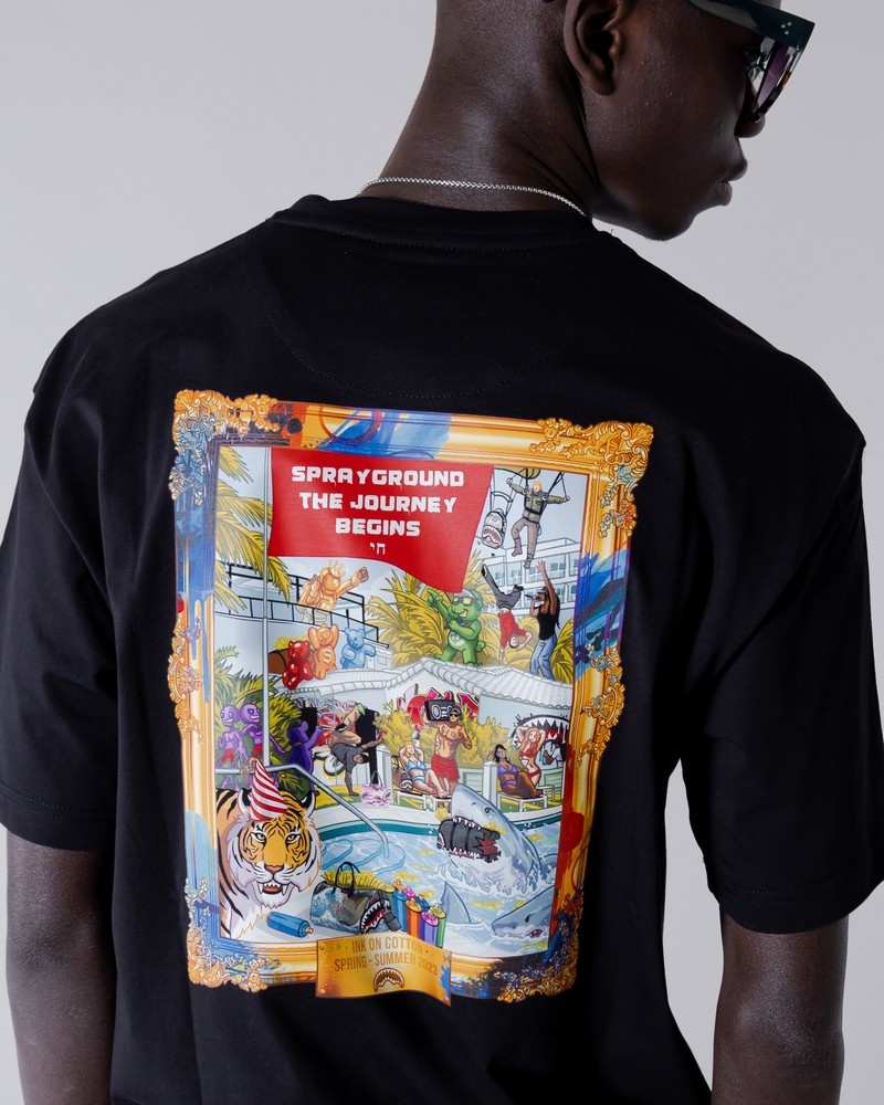 Black Sprayground Pool Party Men's T Shirts | 188098553