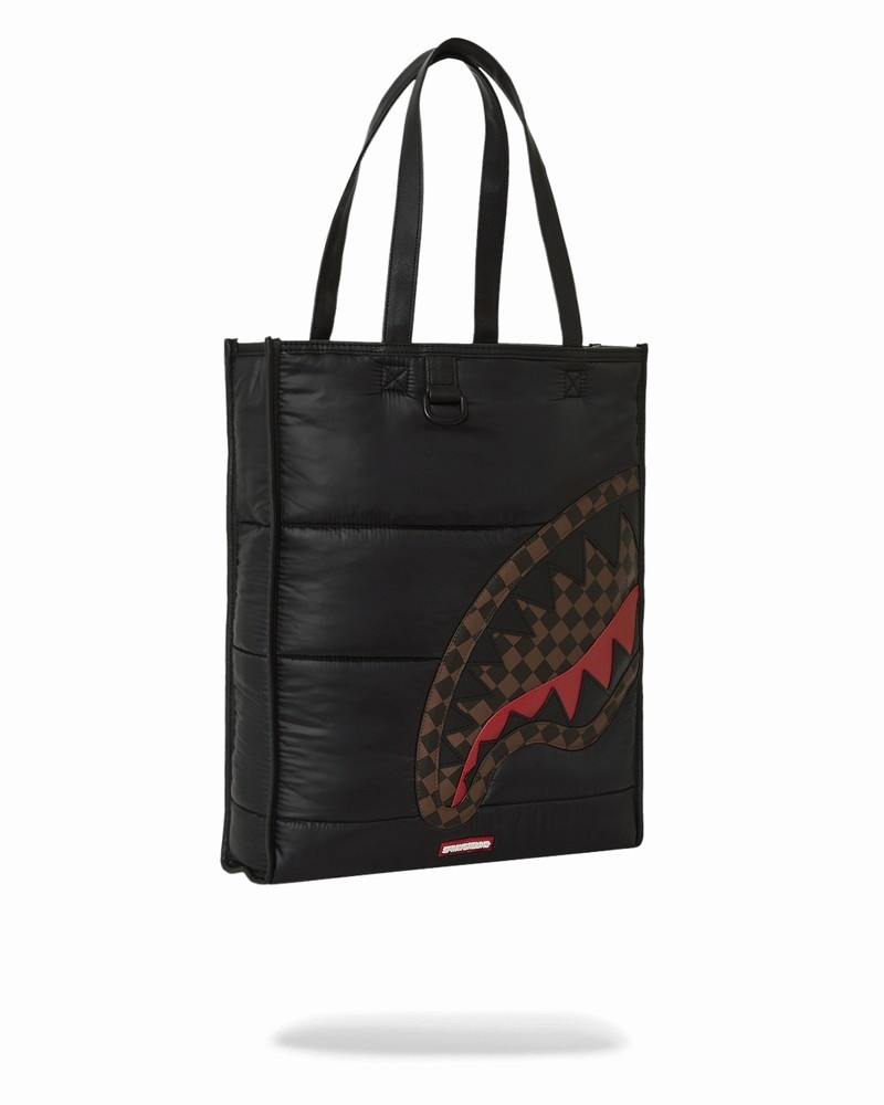 Black Sprayground Puffer Shark Vail Flex Men's Tote Bags | 163127485