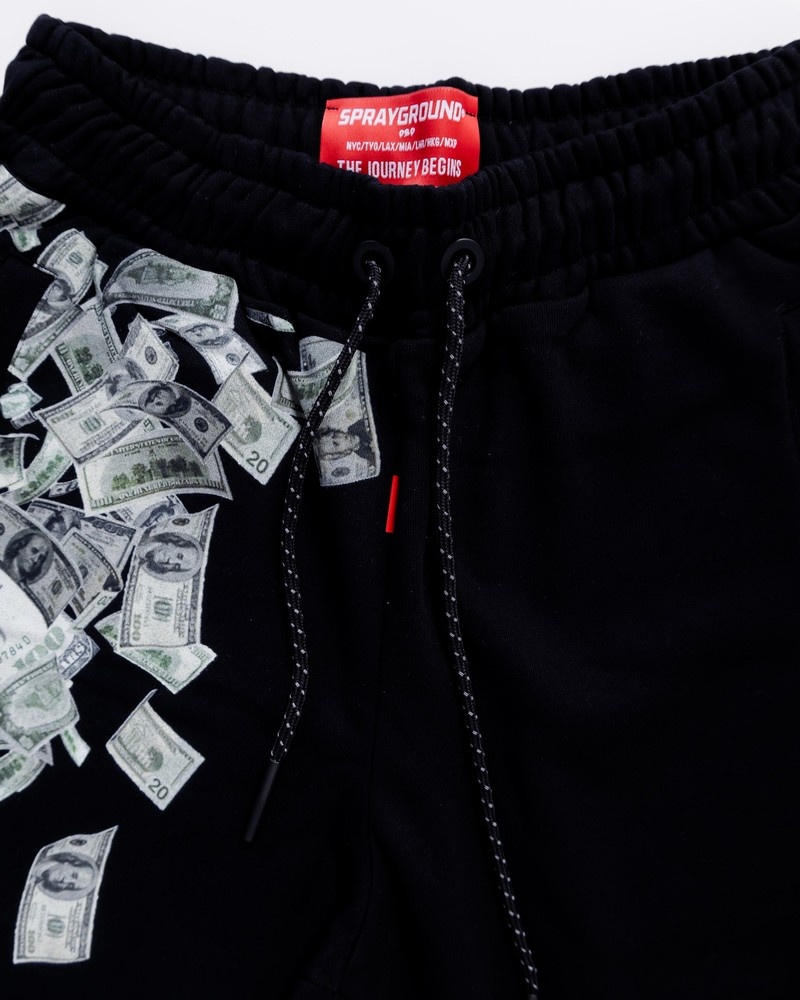Black Sprayground Raining Money Men's Shorts | 48798755