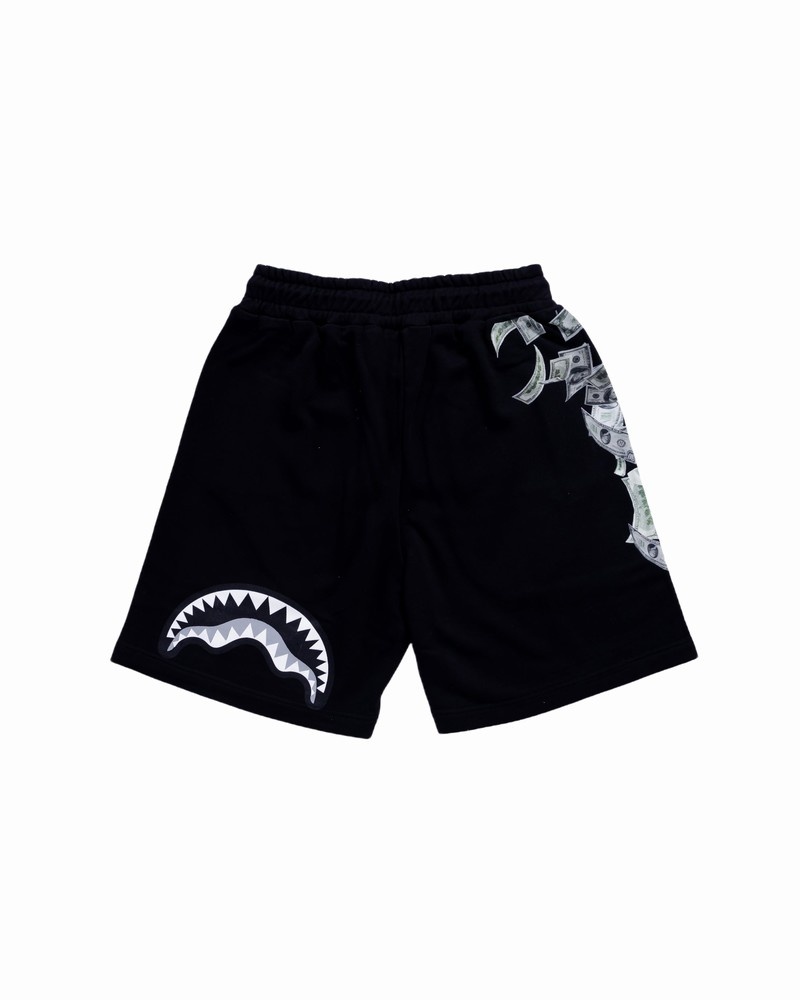 Black Sprayground Raining Money Men's Shorts | 48798755
