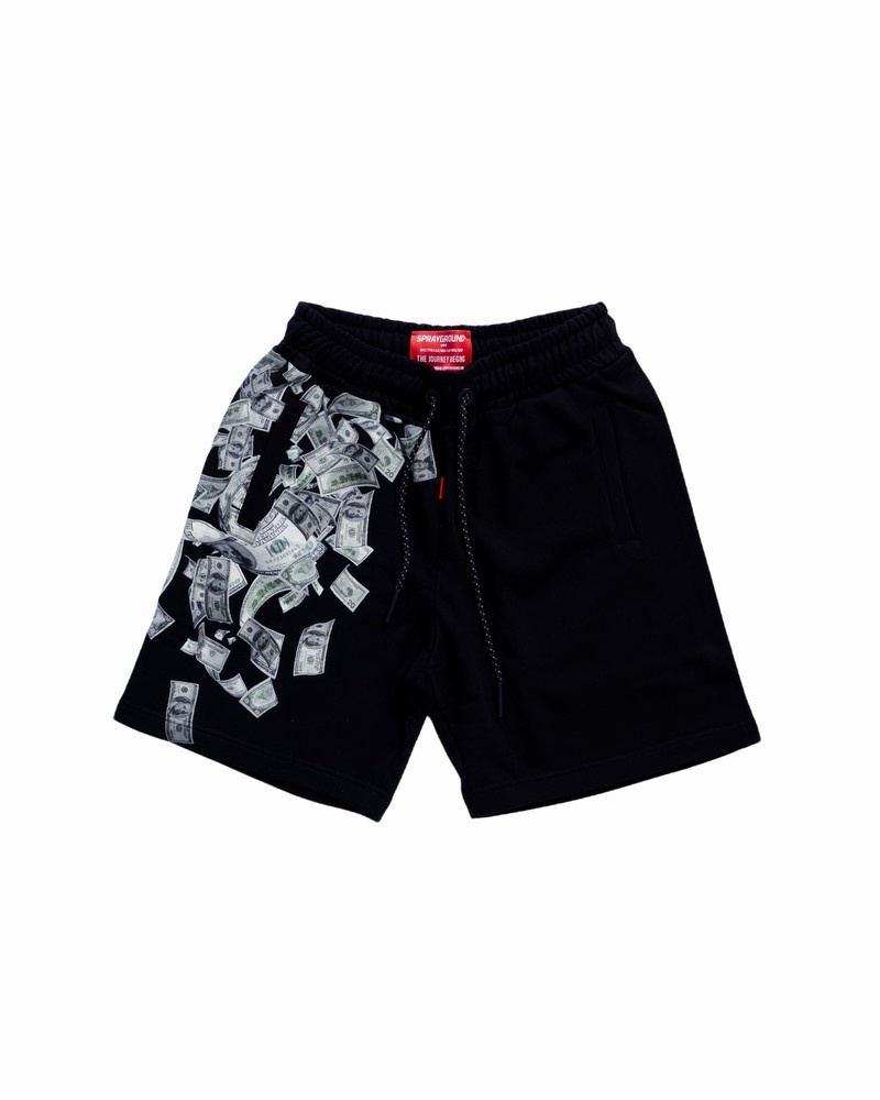 Black Sprayground Raining Money Men\'s Shorts | 48798755