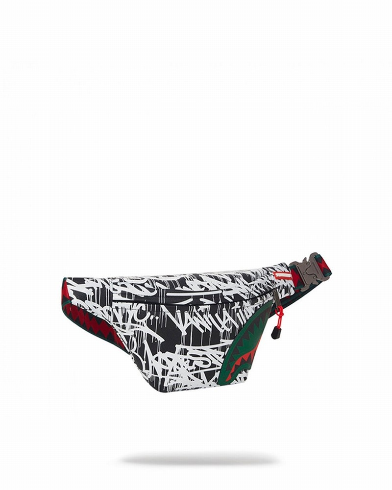 Black Sprayground Scribble Shark Men's Waist Bags | 941735102